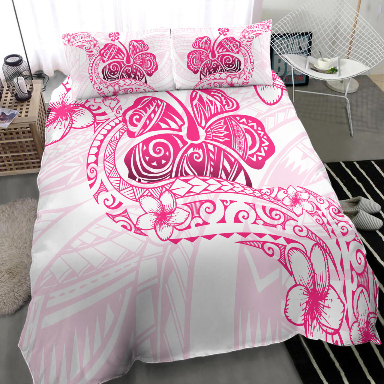 Hawaii Bedding Set Pink Hibiscus And Plumeria Flowers Polynesian Decor