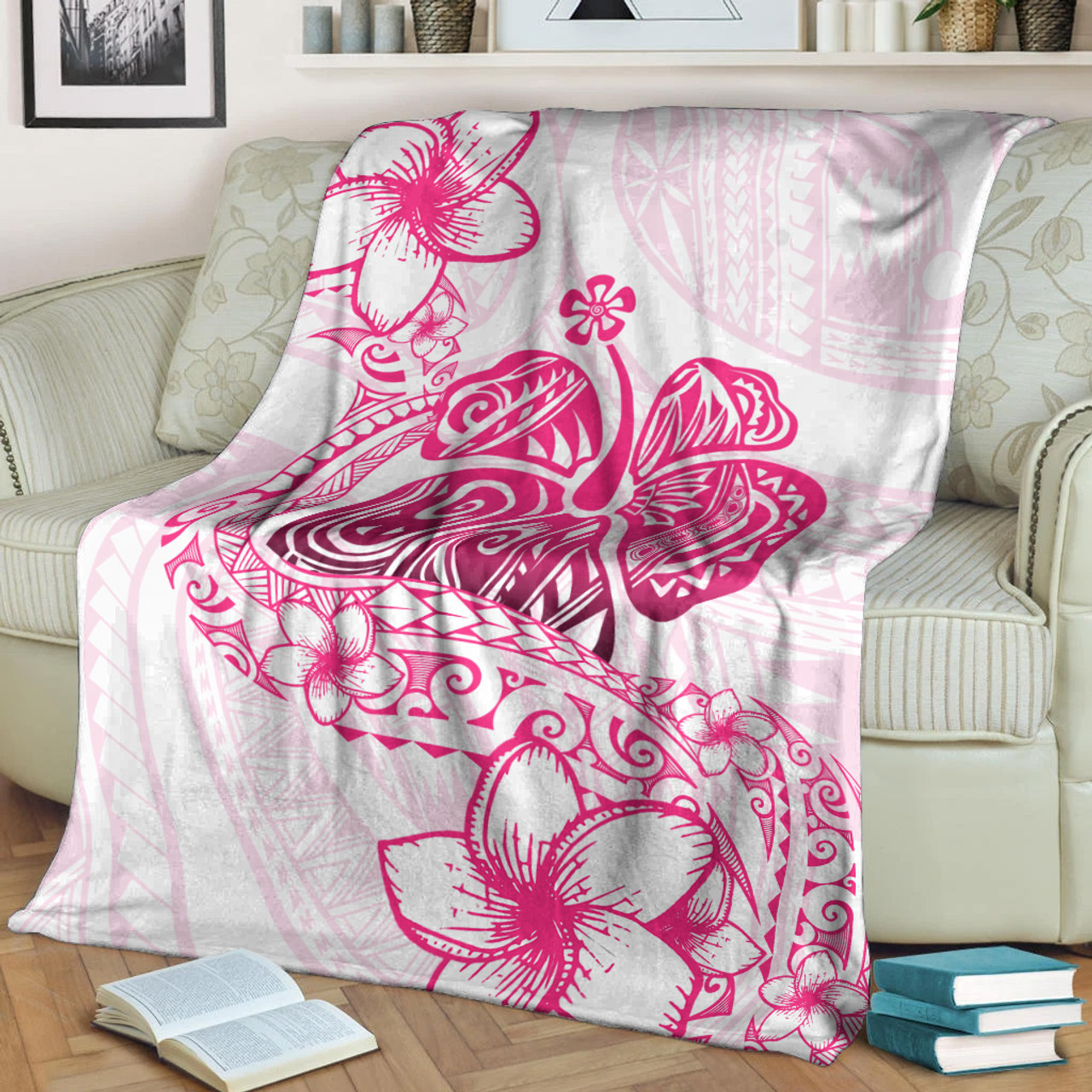 Hawaii Premium Blanket Pink Hibiscus And Plumeria Flowers Polynesian Decor