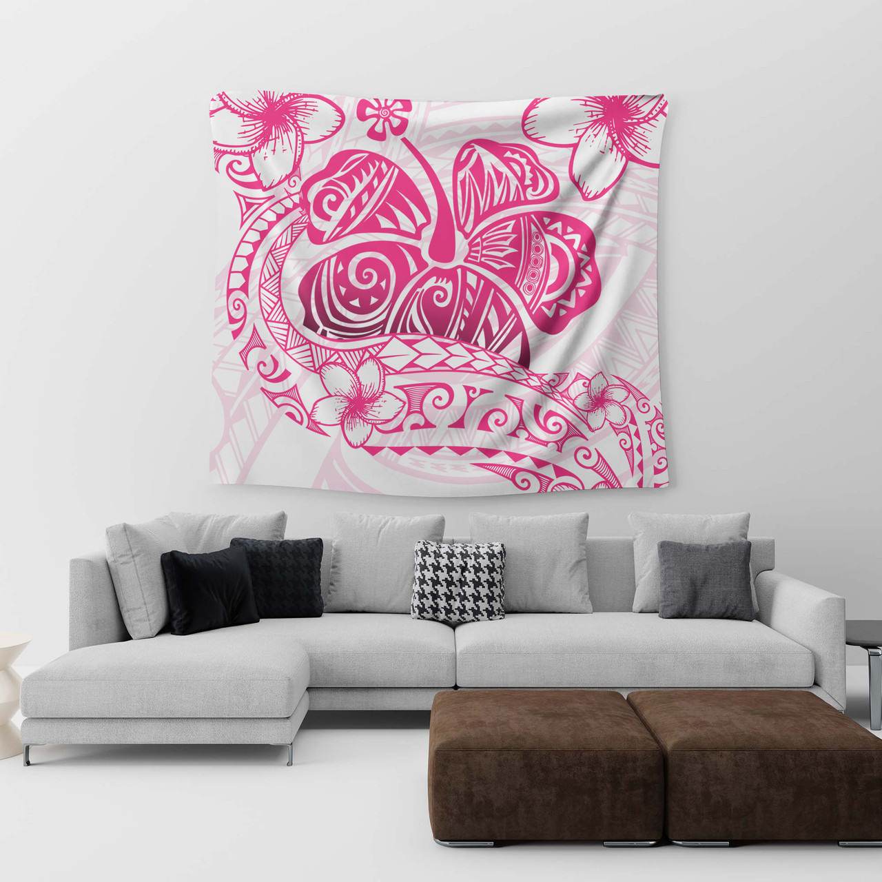 Hawaii Tapestry Pink Hibiscus And Plumeria Flowers Polynesian Decor