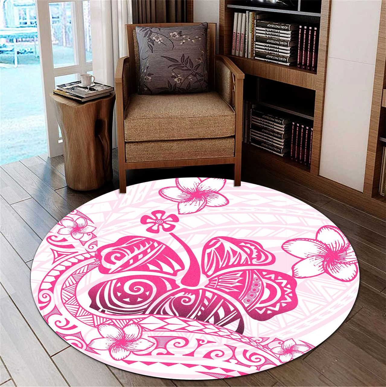 Hawaii Round Rug Pink Hibiscus And Plumeria Flowers Polynesian Decor