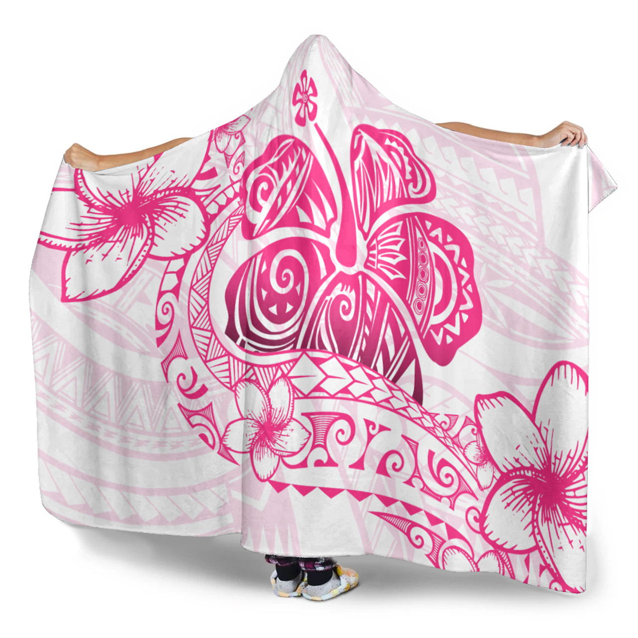 Hawaii Hooded Blanket Pink Hibiscus And Plumeria Flowers Polynesian Decor