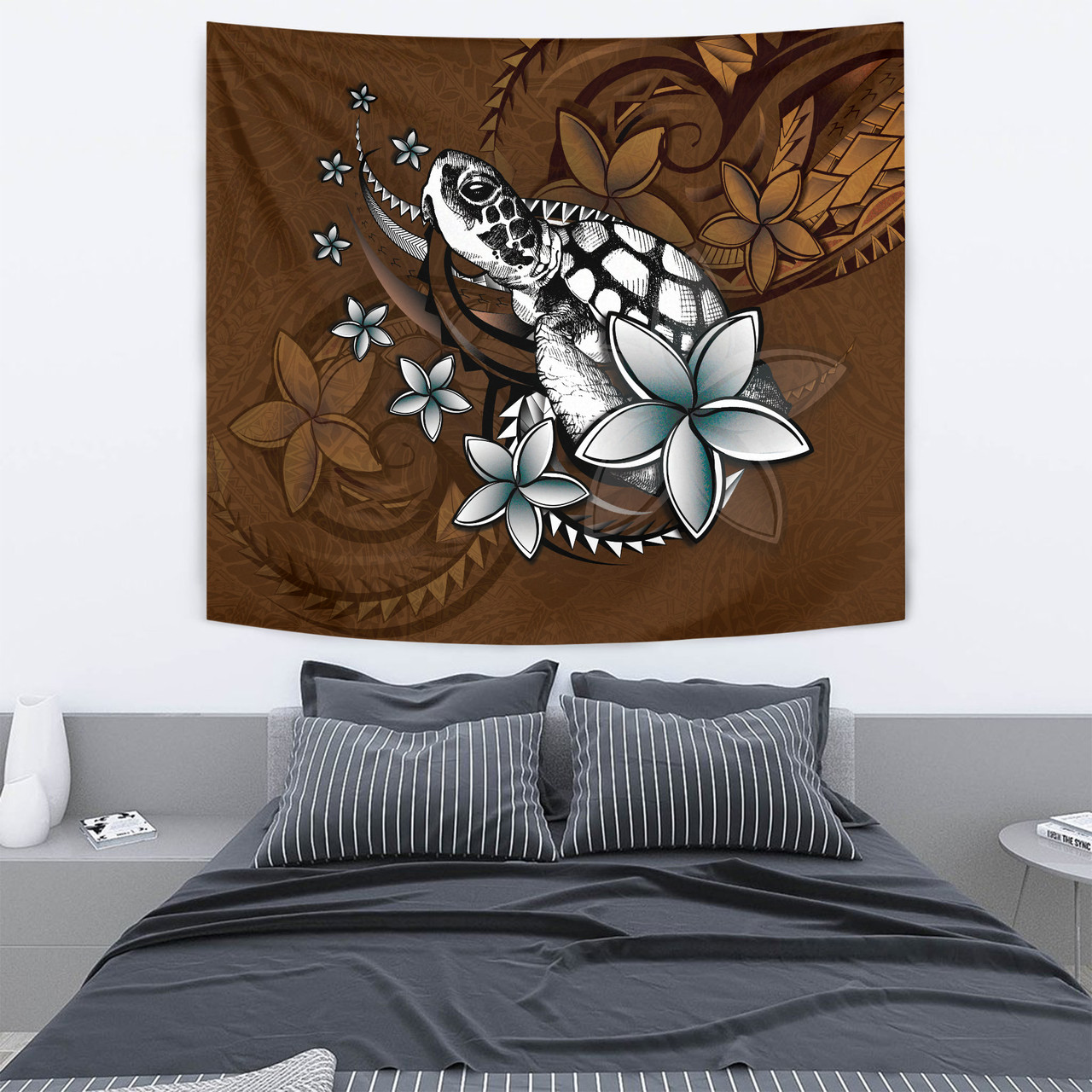 Hawaii Tapestry Sea Turtle With Plumeria Polynesian Patterns Retro Style