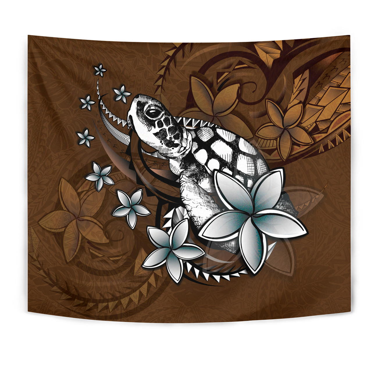 Hawaii Tapestry Sea Turtle With Plumeria Polynesian Patterns Retro Style