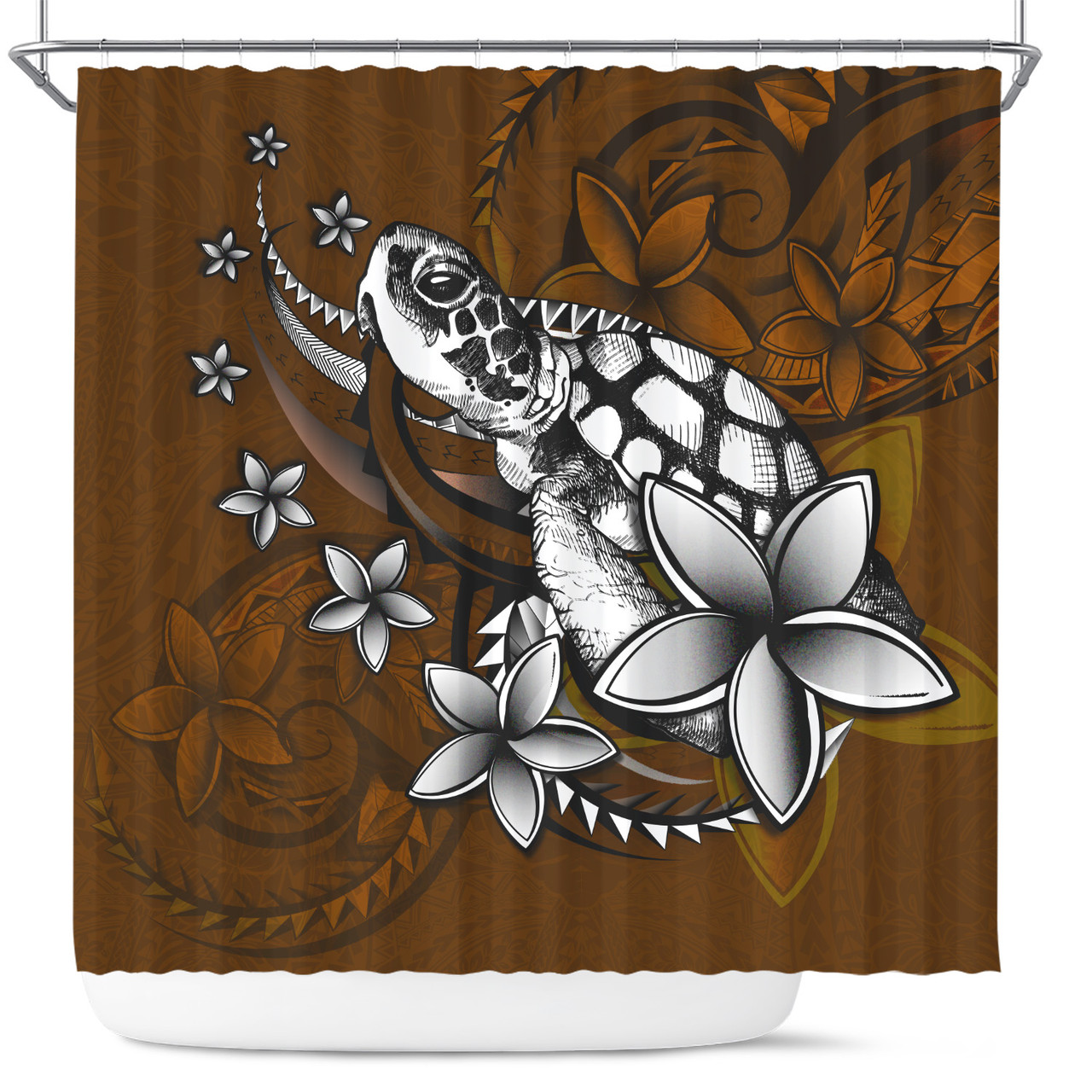 Hawaii Shower Curtain Sea Turtle With Plumeria Polynesian Patterns Retro Style