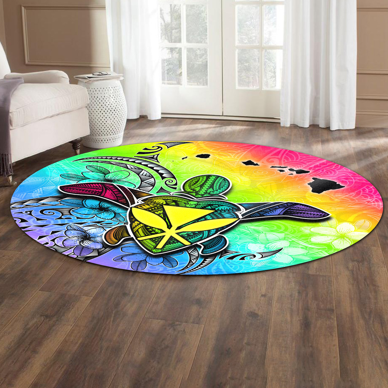 Hawaii Round Rug Hawaii Map And Turtle Tribal Patterns