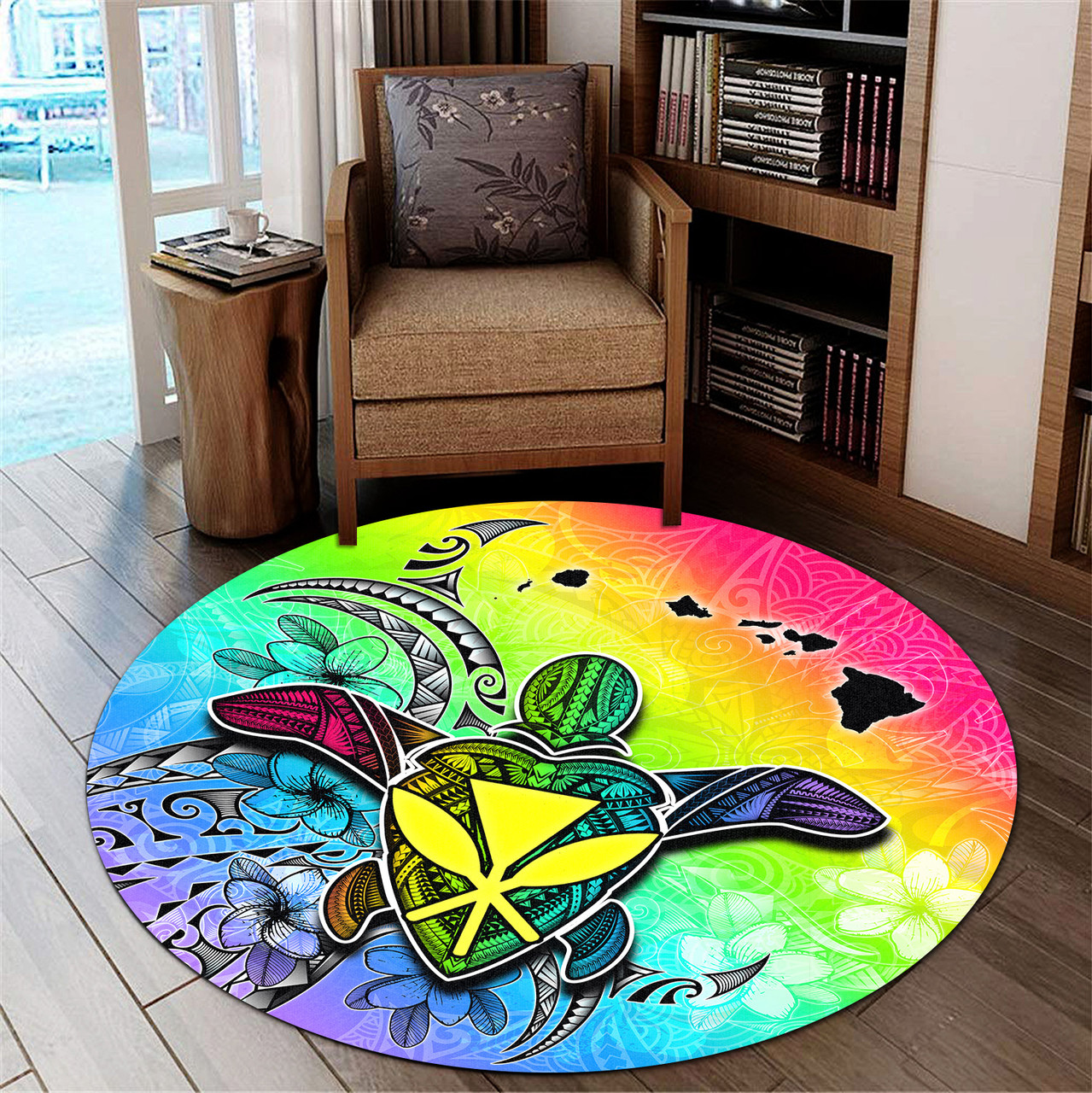 Hawaii Round Rug Hawaii Map And Turtle Tribal Patterns