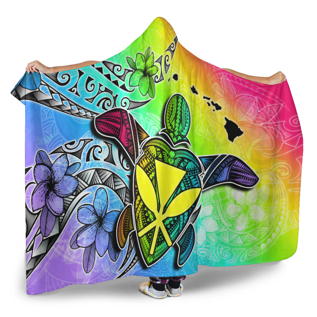 Hawaii Hooded Blanket Hawaii Map And Turtle Tribal Patterns