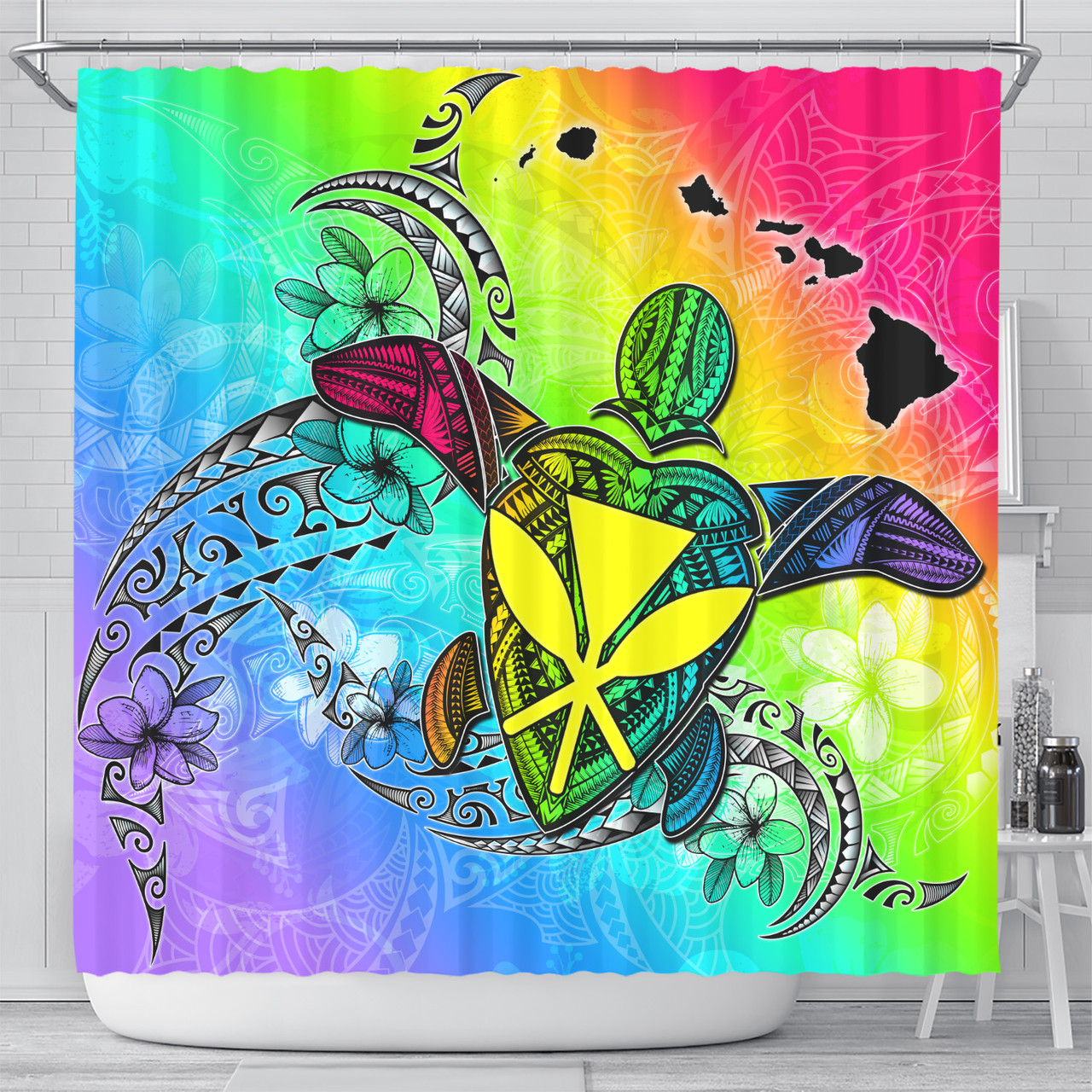 Hawaii Shower Curtain Hawaii Map And Turtle Tribal Patterns