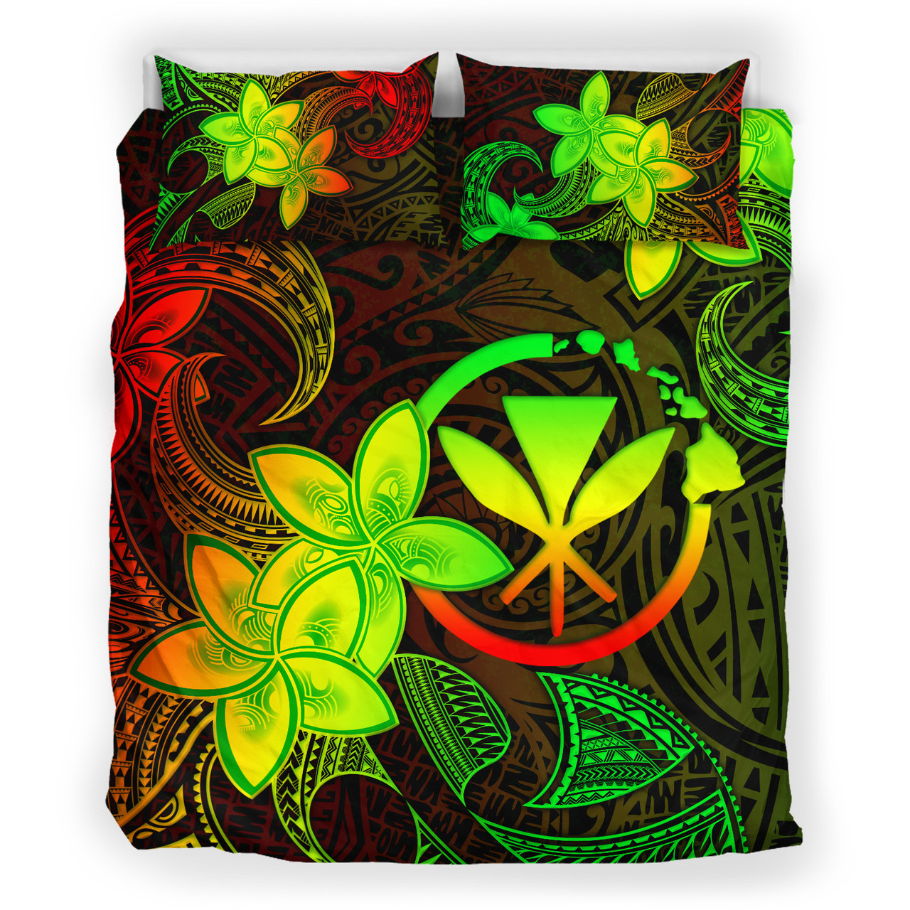 Hawaii Bedding Set Kanaka Maoli Plumeria Flowers Vintage Style Reggae Colors