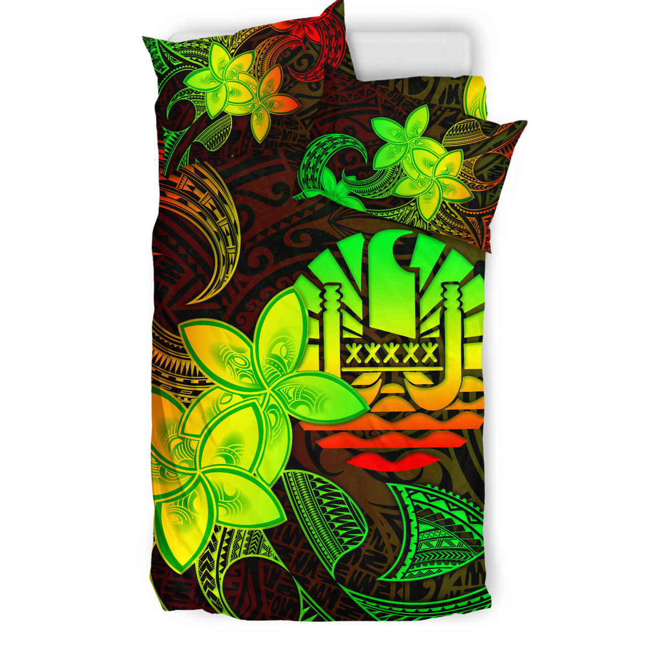 Tahiti Bedding Set Plumeria Flowers Vintage Style Reggae Colors