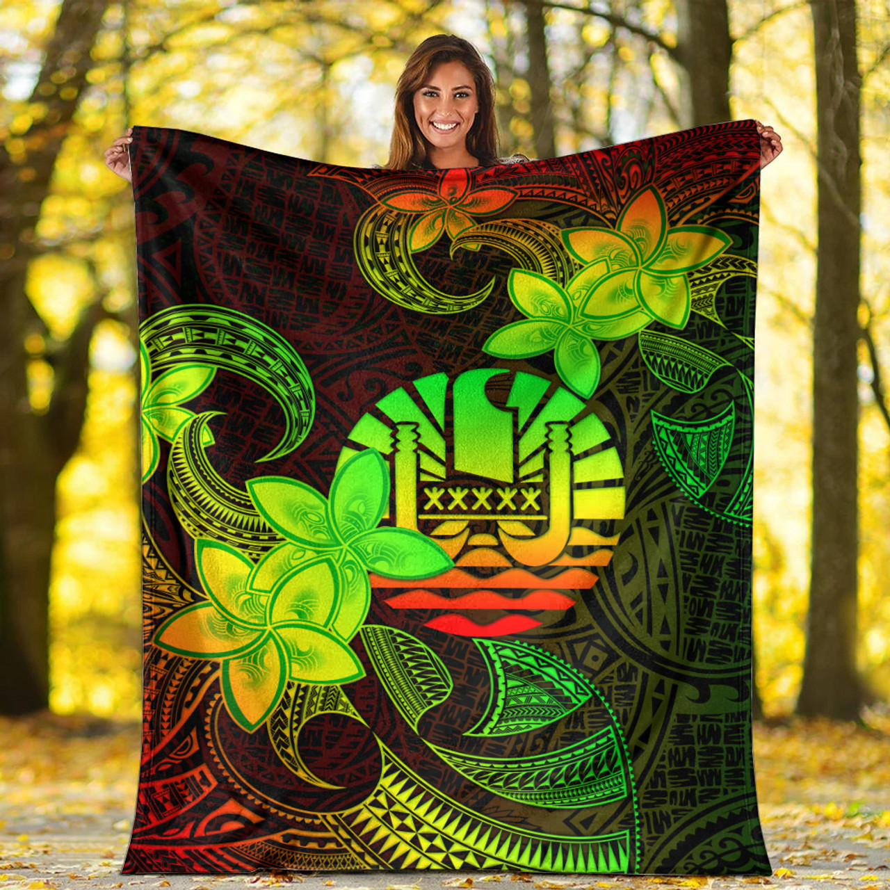 Tahiti Premium Blanket Plumeria Flowers Vintage Style Reggae Colors
