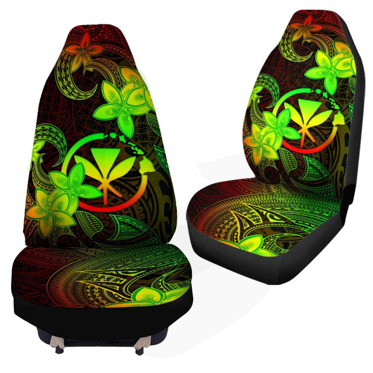 Hawaii Car Seat Covers Kanaka Maoli Plumeria Flowers Vintage Style Reggae Colors