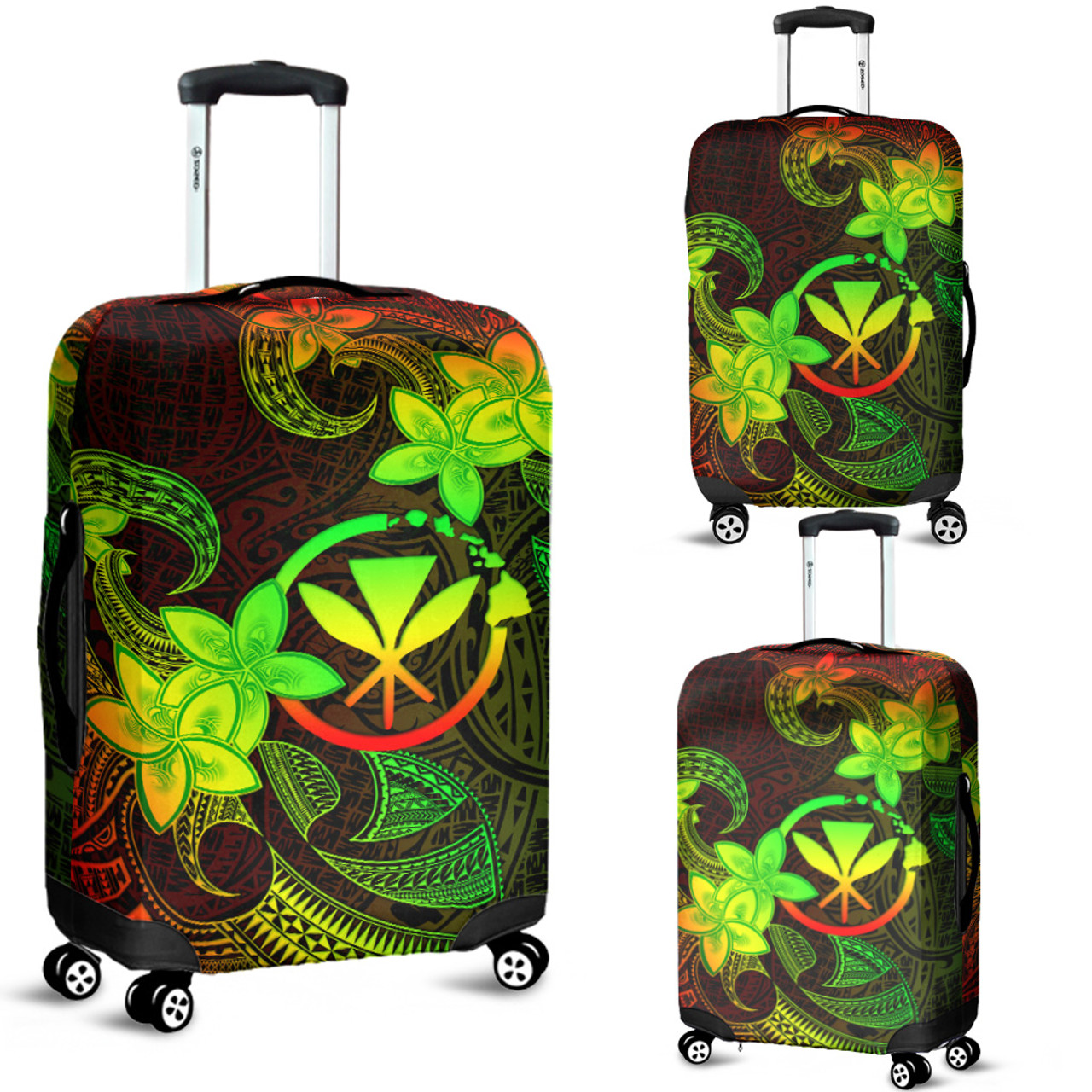 Hawaii Luggage Cover Kanaka Maoli Plumeria Flowers Vintage Style Reggae Colors