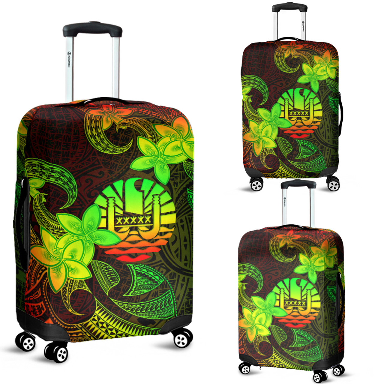 Tahiti Luggage Cover Plumeria Flowers Vintage Style Reggae Colors