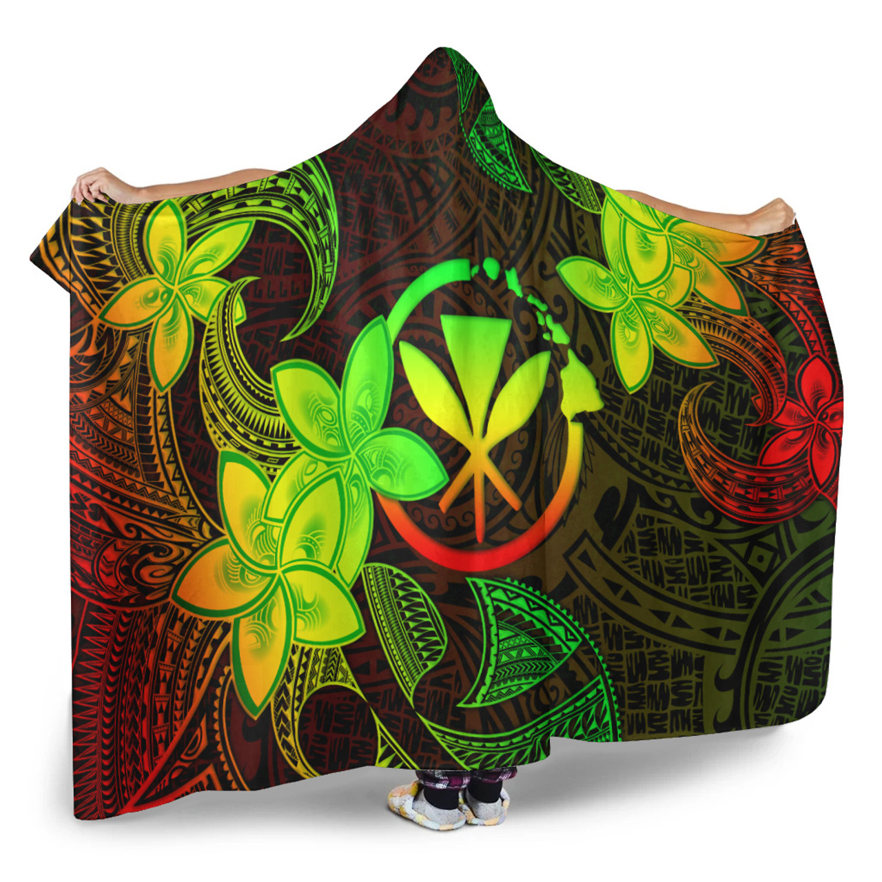 Hawaii Hooded Blanket Plumeria Flowers Vintage Style Reggae Colors