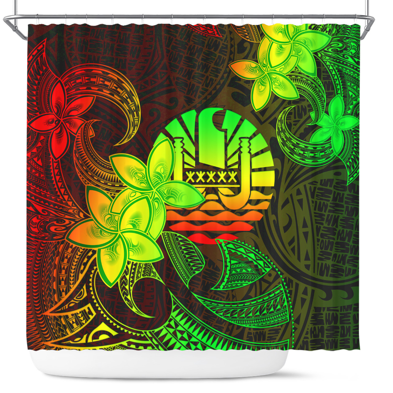 Tahiti Shower Curtain Plumeria Flowers Vintage Style Reggae Colors