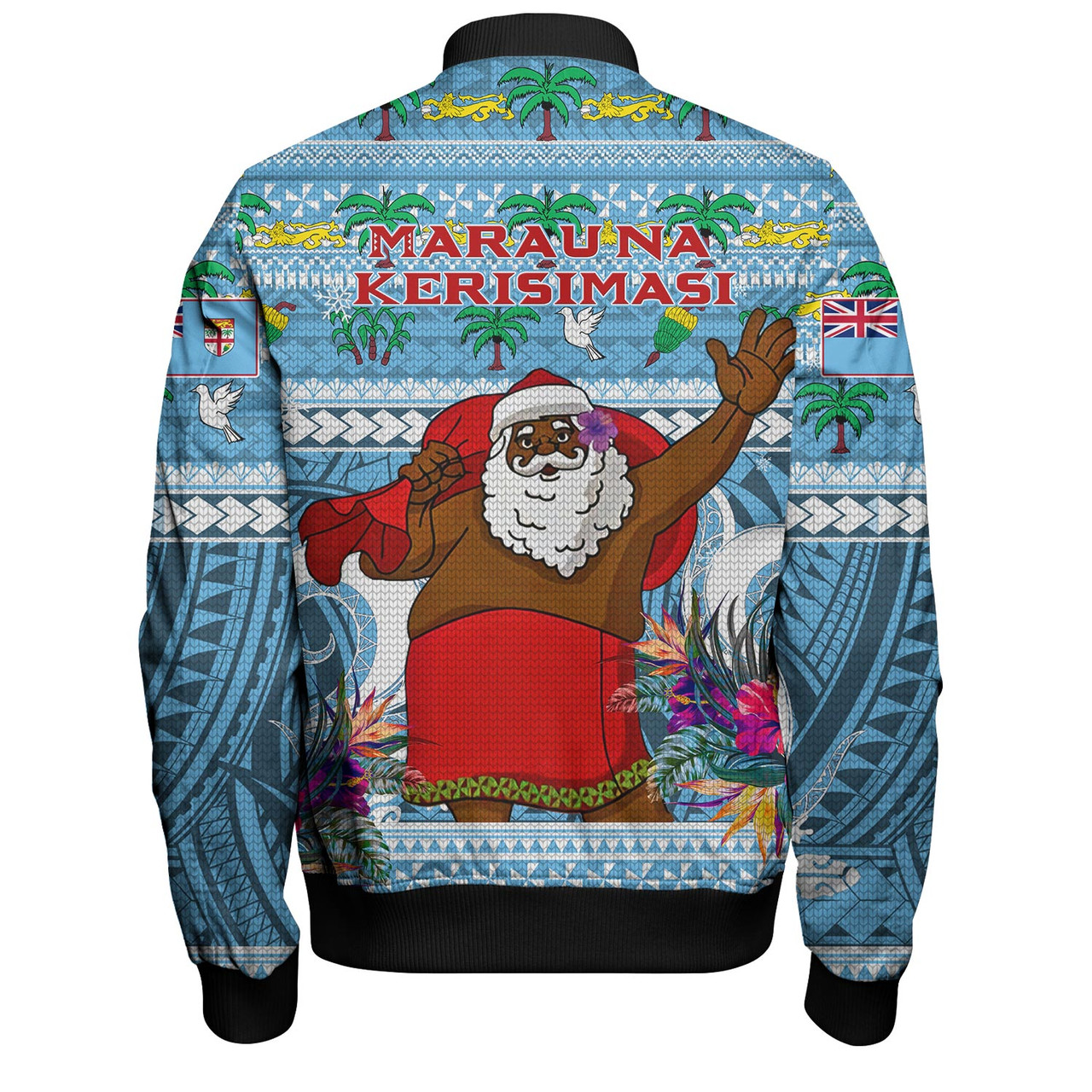 Fiji Bomber Jacket Custom Merry Christmas Bula Santa Marau na Kerisimasi Fiji