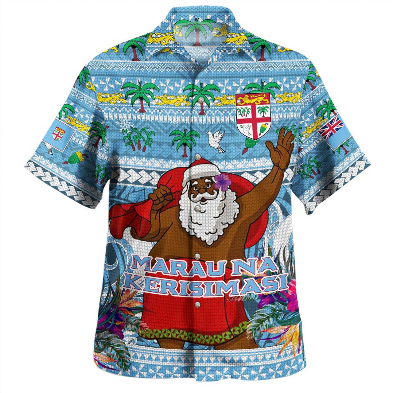 Fiji Hawaiian Shirt Custom Merry Christmas Bula Santa Marau na Kerisimasi Fiji