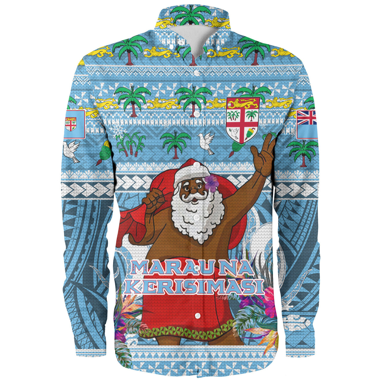 Fiji Long Sleeve Shirt Custom Merry Christmas Bula Santa Marau na Kerisimasi Fiji