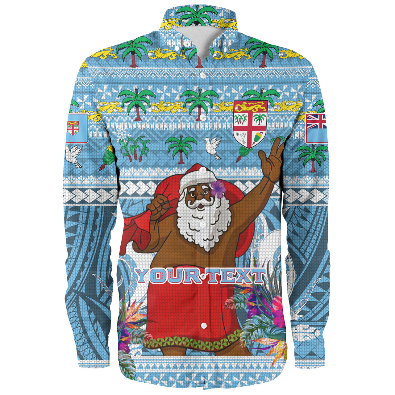 Fiji Long Sleeve Shirt Custom Merry Christmas Bula Santa Marau na Kerisimasi Fiji