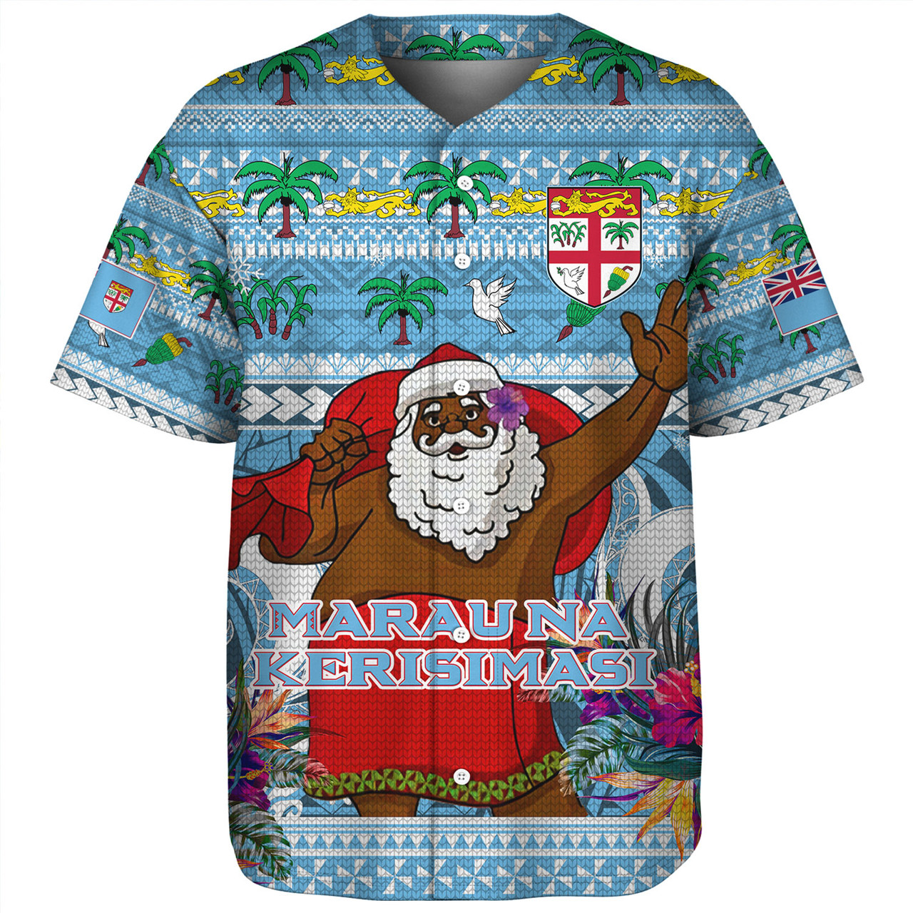 Fiji Baseball Shirt Custom Merry Christmas Bula Santa Marau na Kerisimasi Fiji
