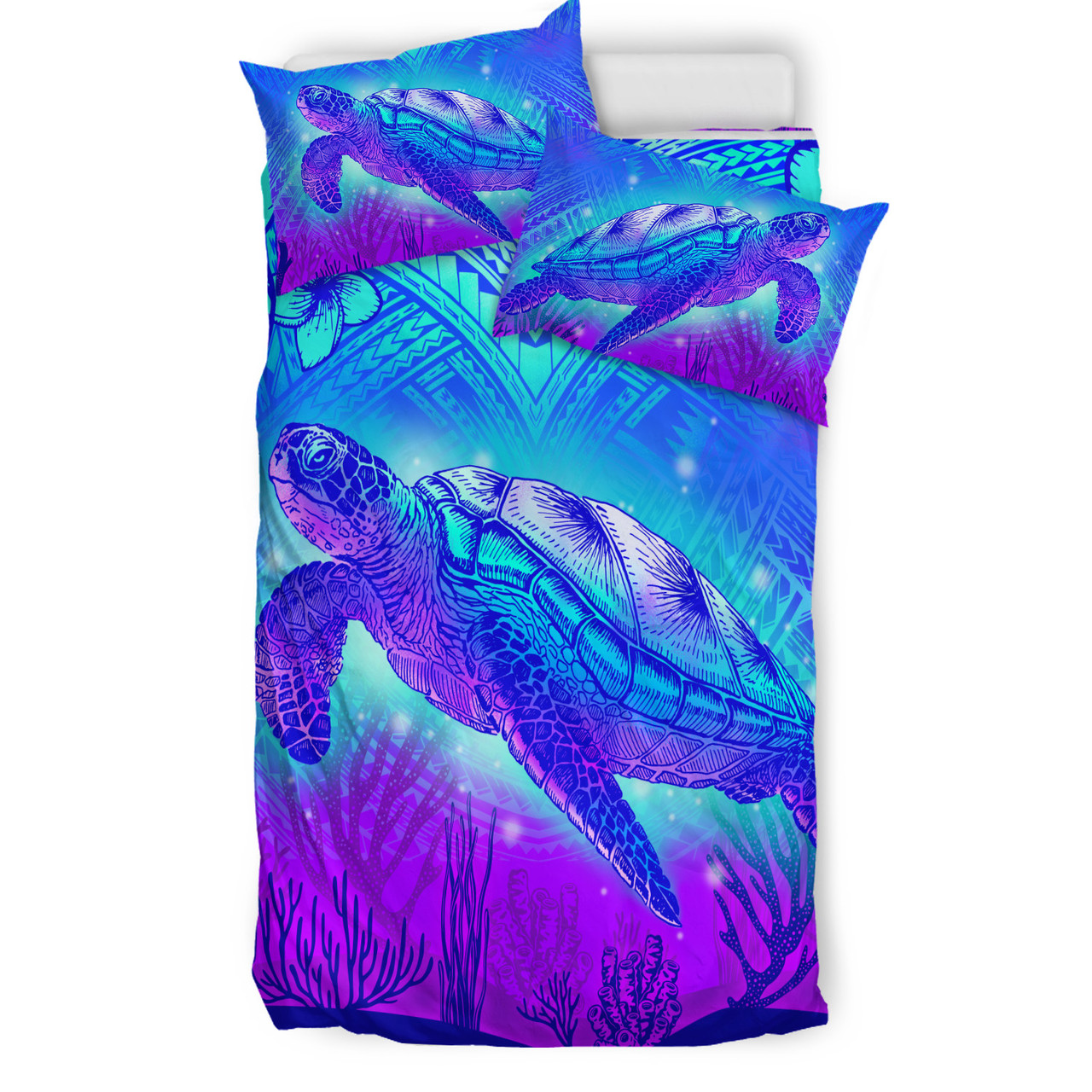 Hawaii Bedding Set Turtle Underwater Sea Polynesian Style