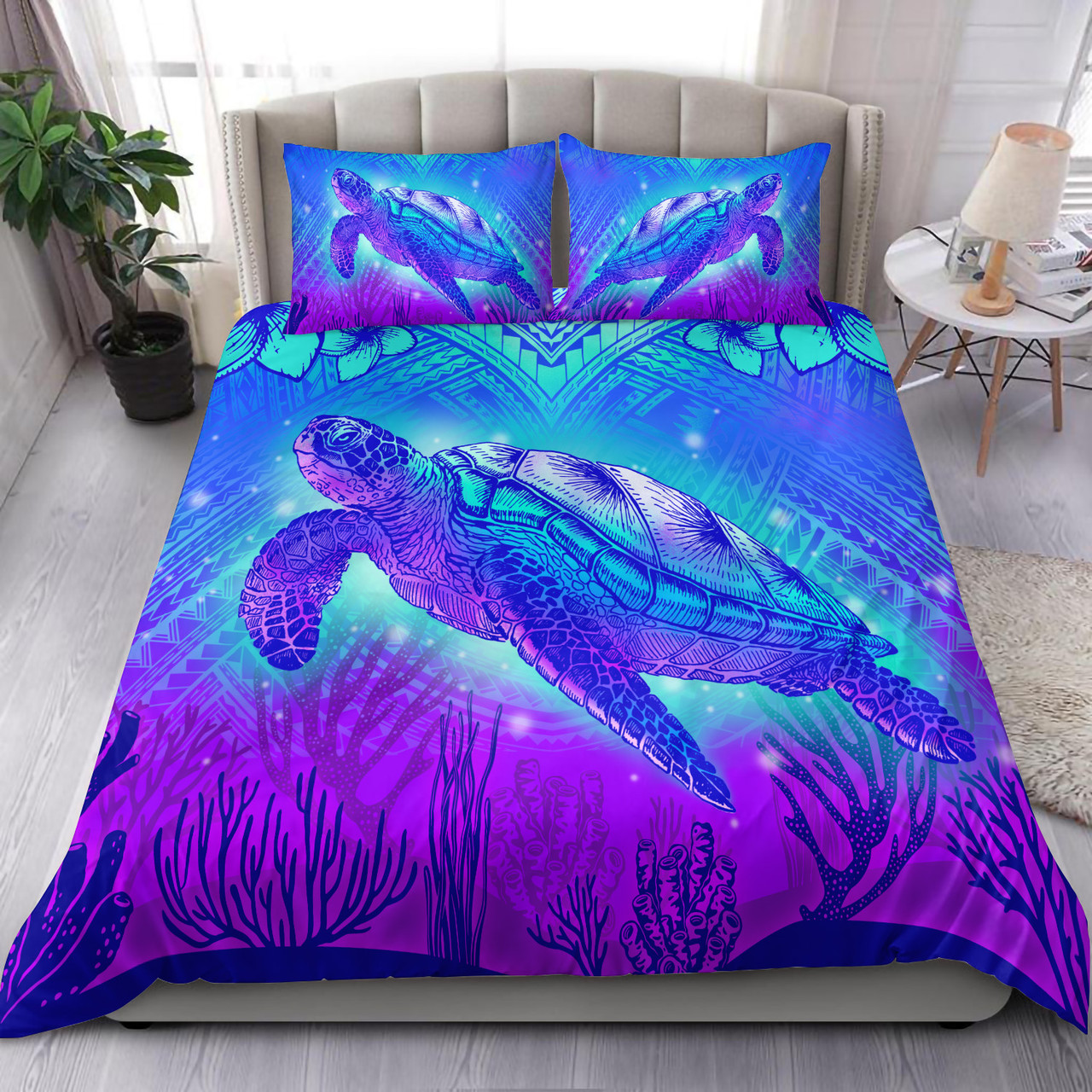 Hawaii Bedding Set Turtle Underwater Sea Polynesian Style