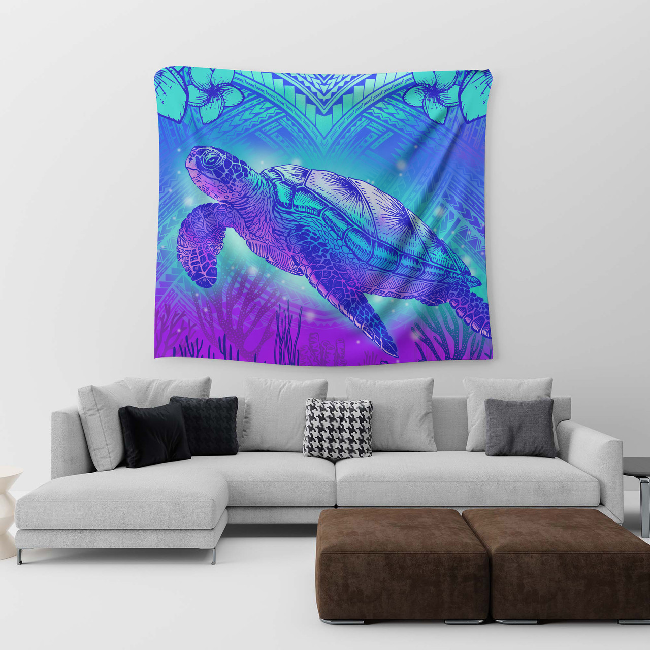 Hawaii Tapestry Turtle Underwater Sea Polynesian Style