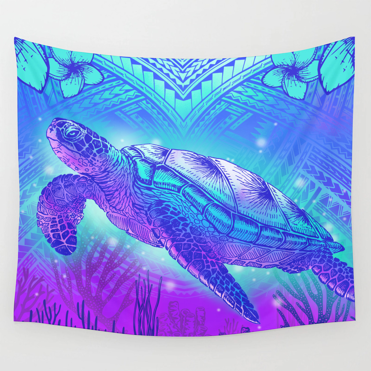 Hawaii Tapestry Turtle Underwater Sea Polynesian Style