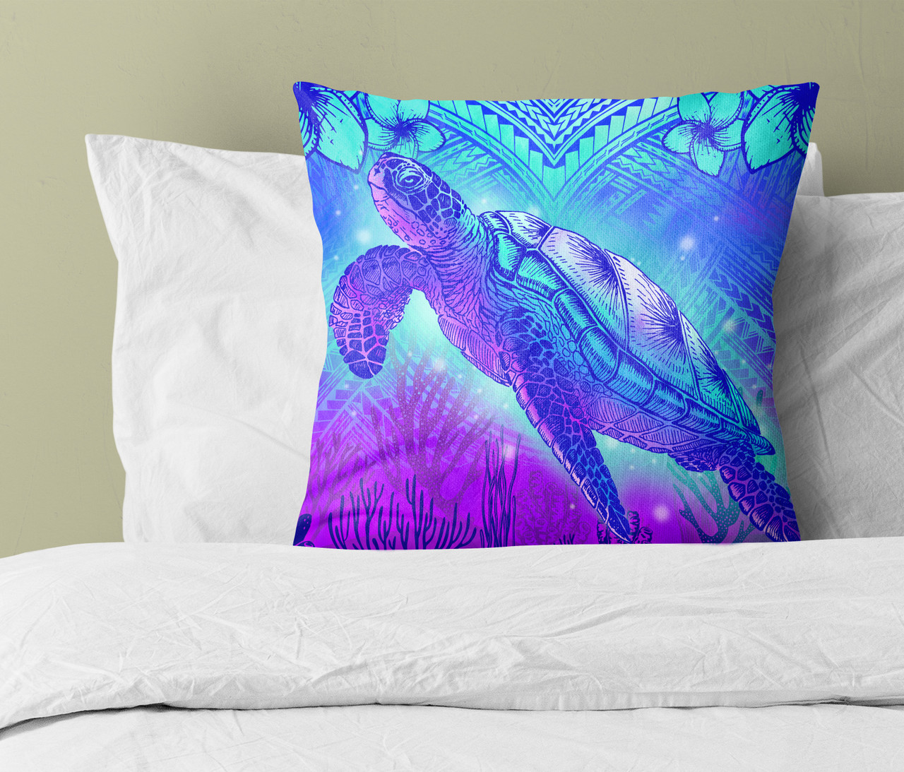 Hawaii Pillow Cover Turtle Underwater Sea Polynesian Style
