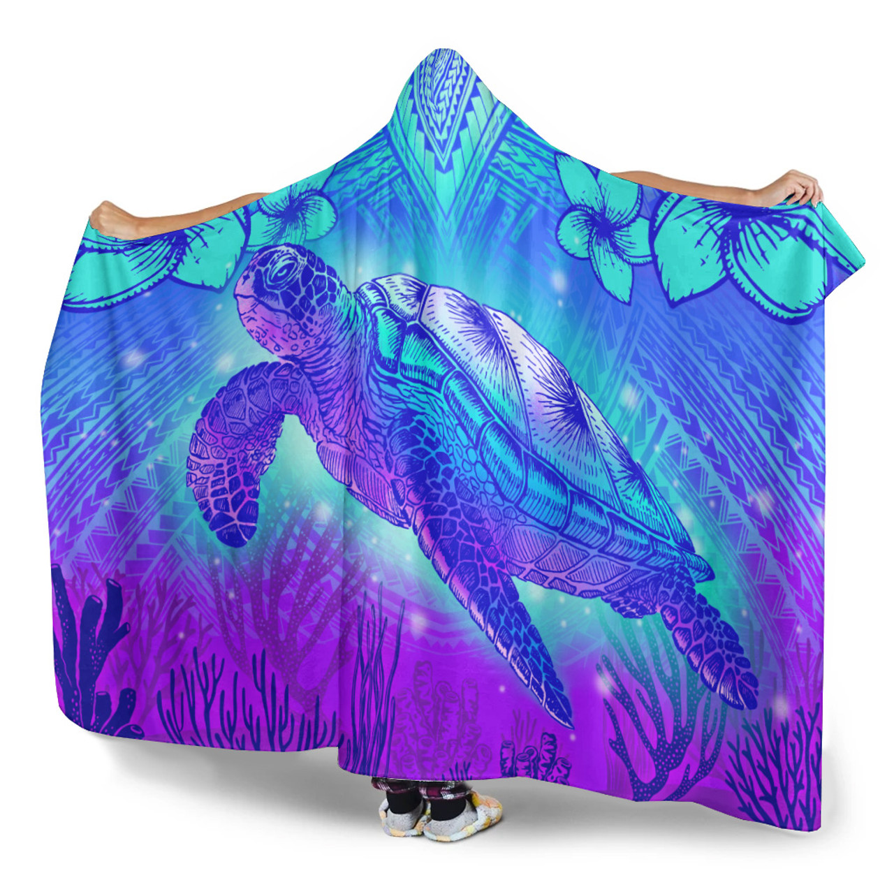 Hawaii Hooded Blanket Turtle Underwater Sea Polynesian Style