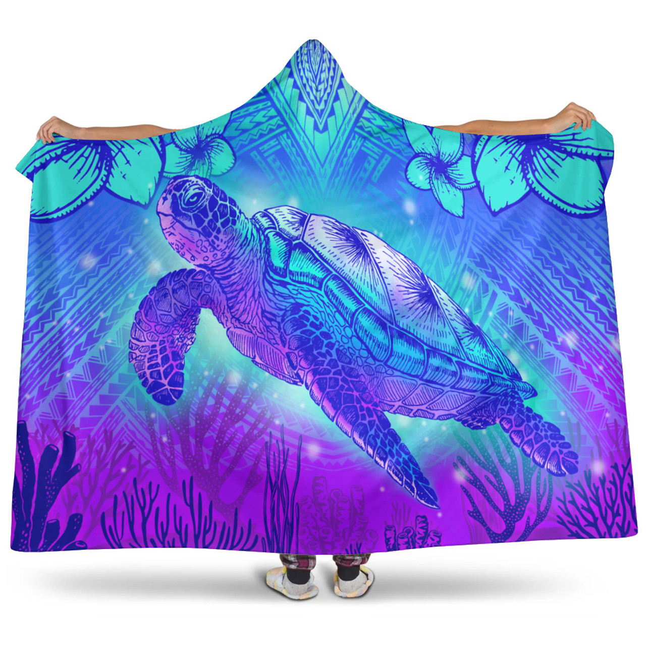 Hawaii Hooded Blanket Turtle Underwater Sea Polynesian Style