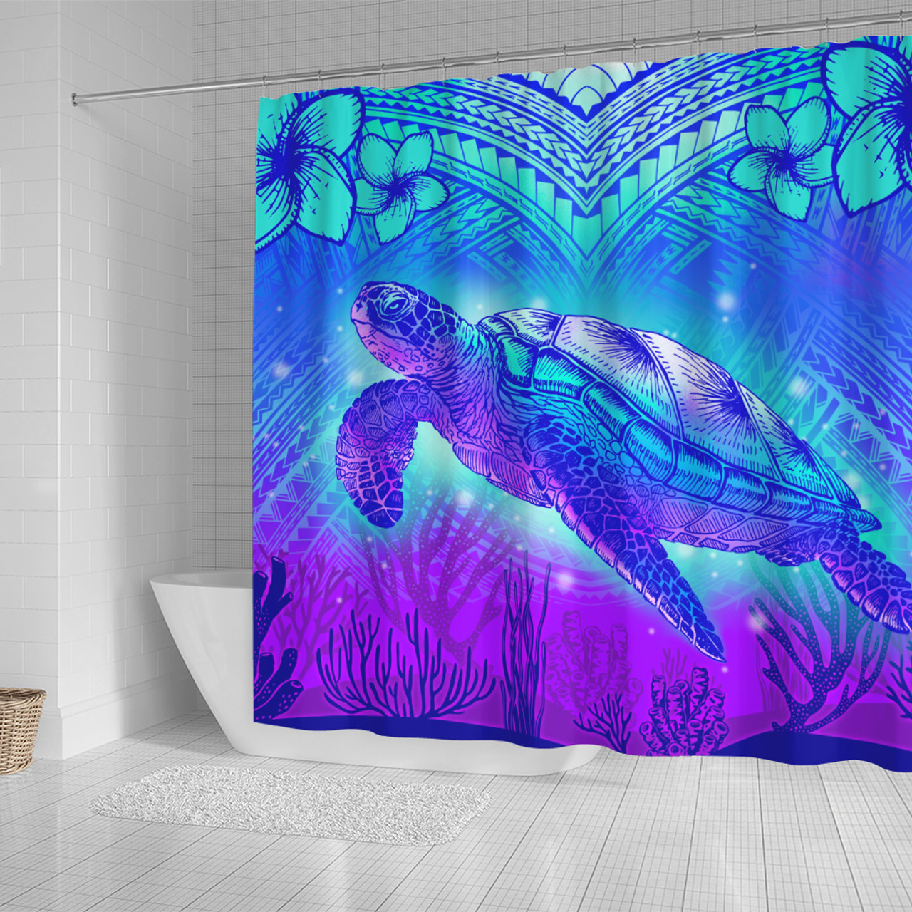 Hawaii Shower Curtain Turtle Underwater Sea Polynesian Style