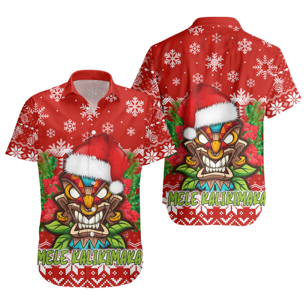 Hawaii Short Sleeve Shirt Christmas Tiki Polynesian Pattern