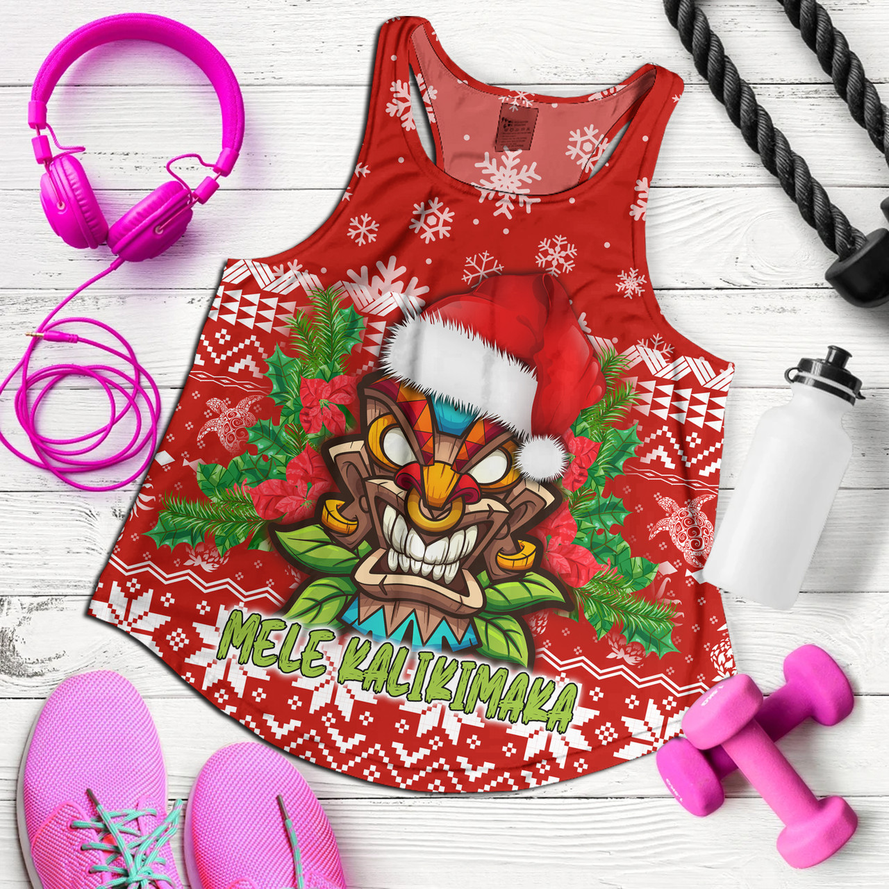 Hawaii Women Tank Christmas Tiki Polynesian Pattern