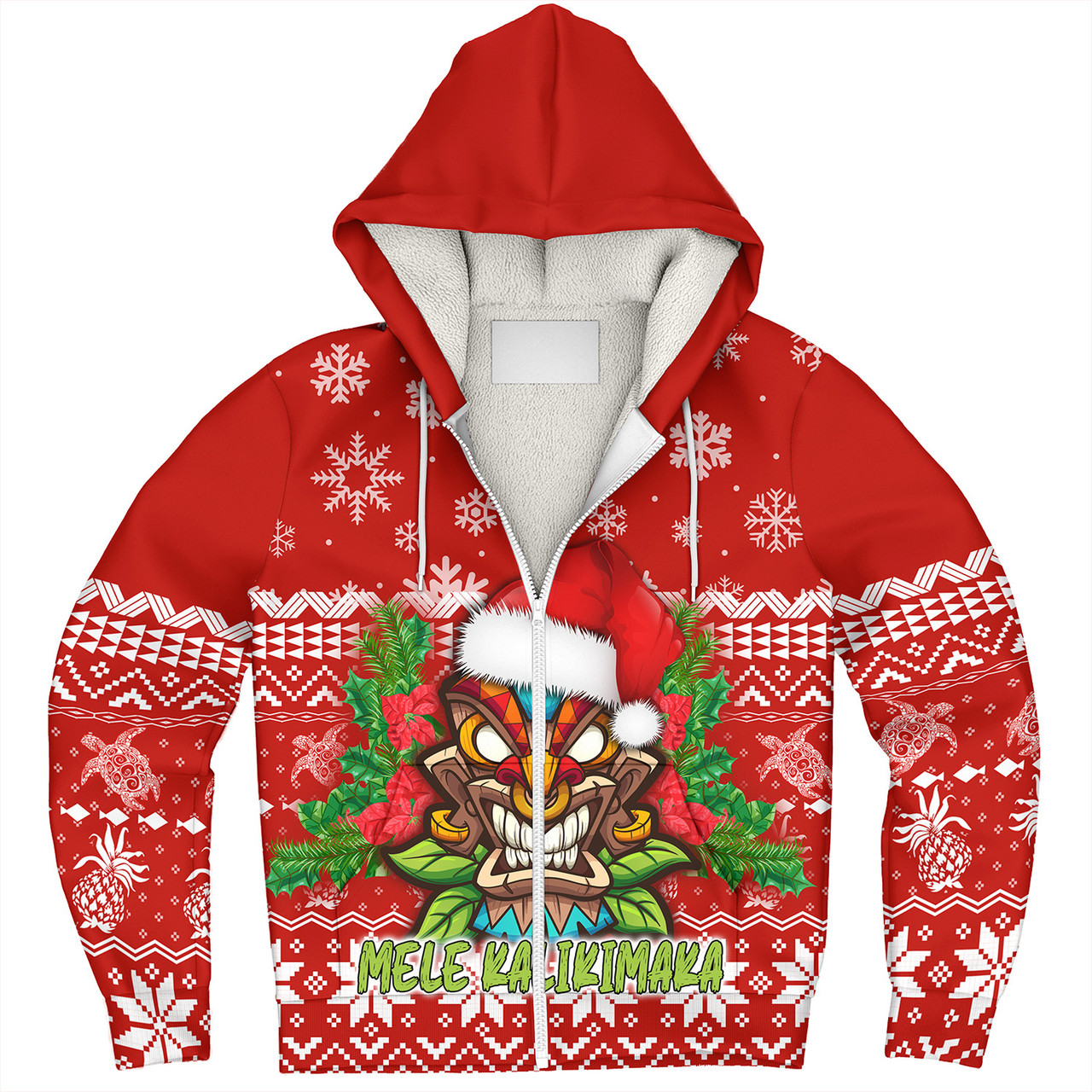 Hawaii Sherpa Hoodie Christmas Tiki Polynesian Pattern