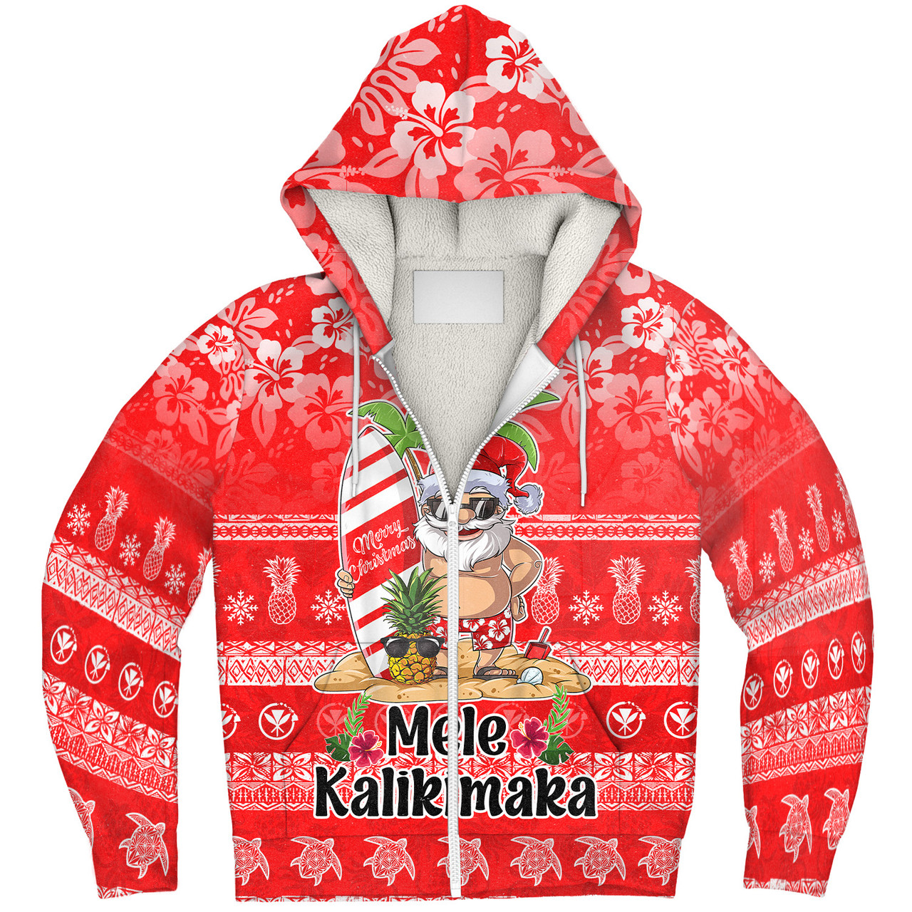 Hawaii Sherpa Hoodie Mele Kalikimaka Merry Christmas Tree Pineapple Tropical