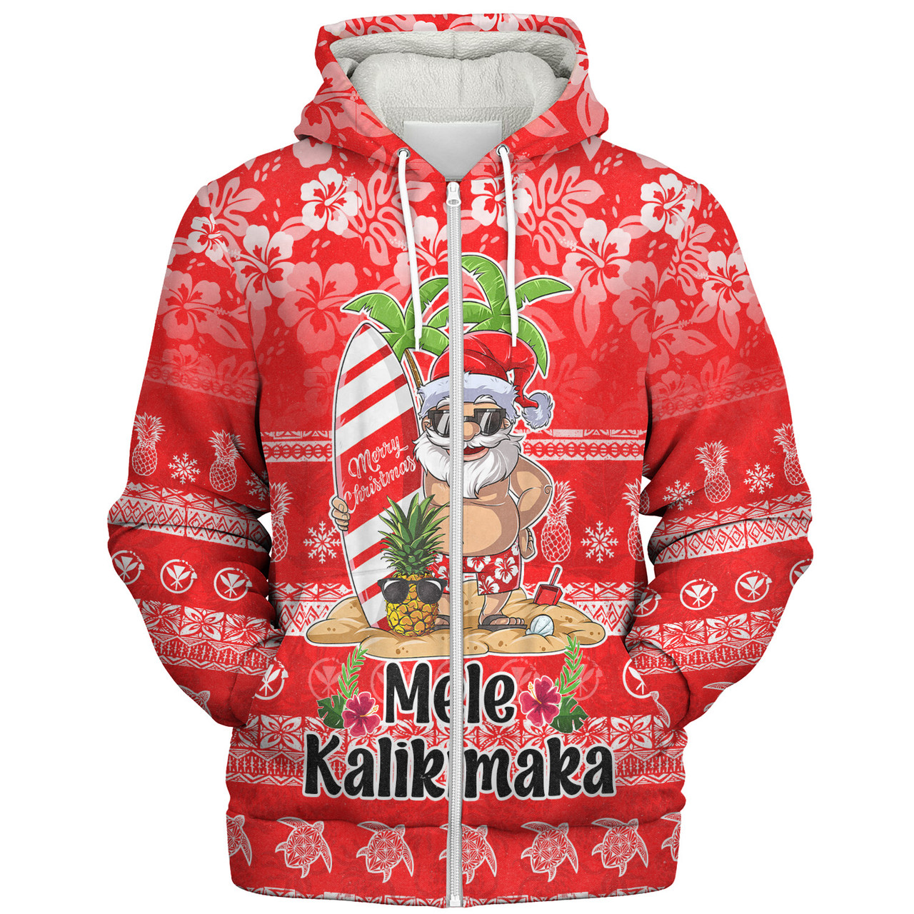 Hawaii Sherpa Hoodie Mele Kalikimaka Merry Christmas Tree Pineapple Tropical