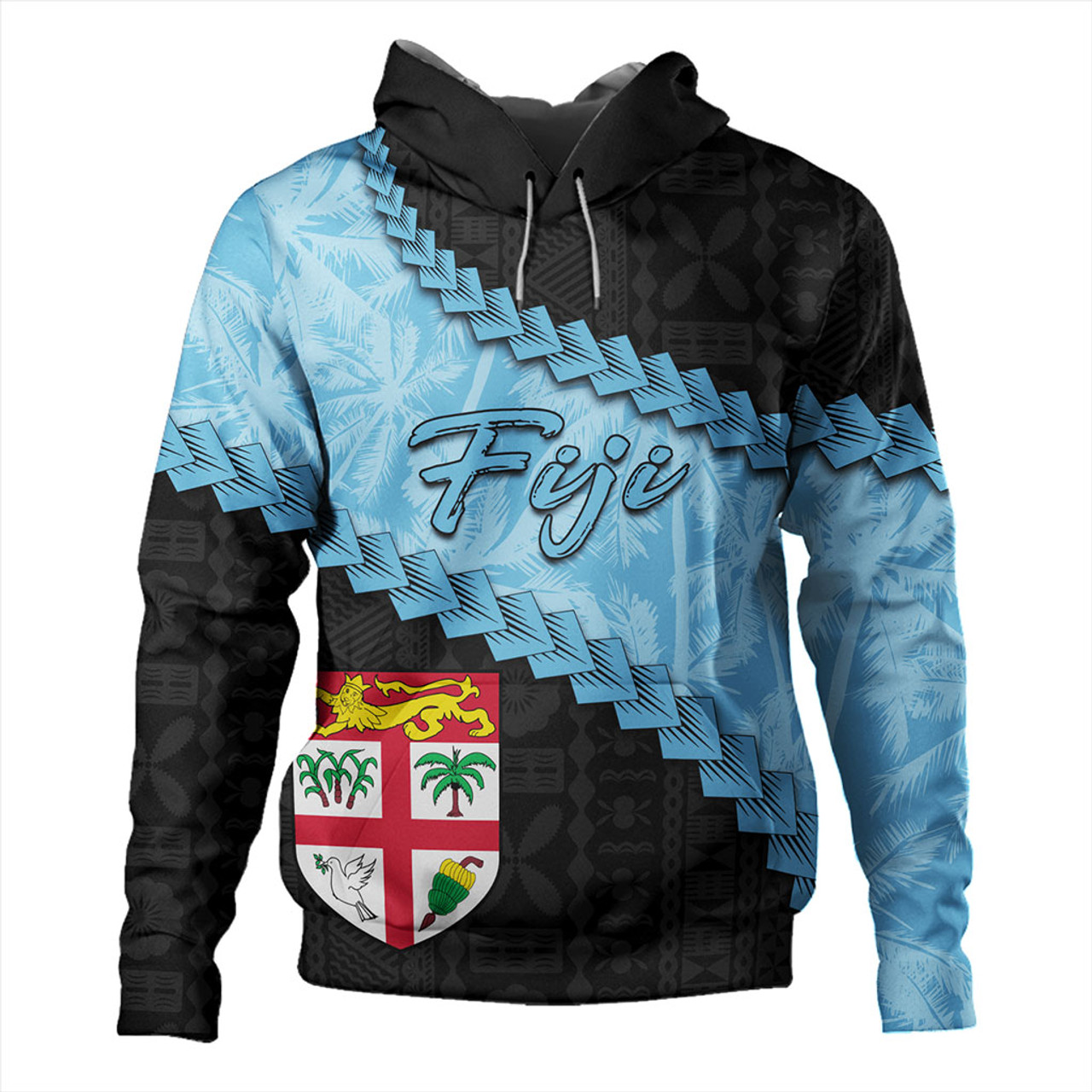 Fiji Hoodie Coconut Pattern And Coat Of Arms