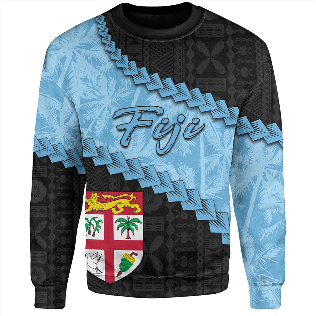 Fiji Sweatshirt Coconut Pattern And Coat Of Arms