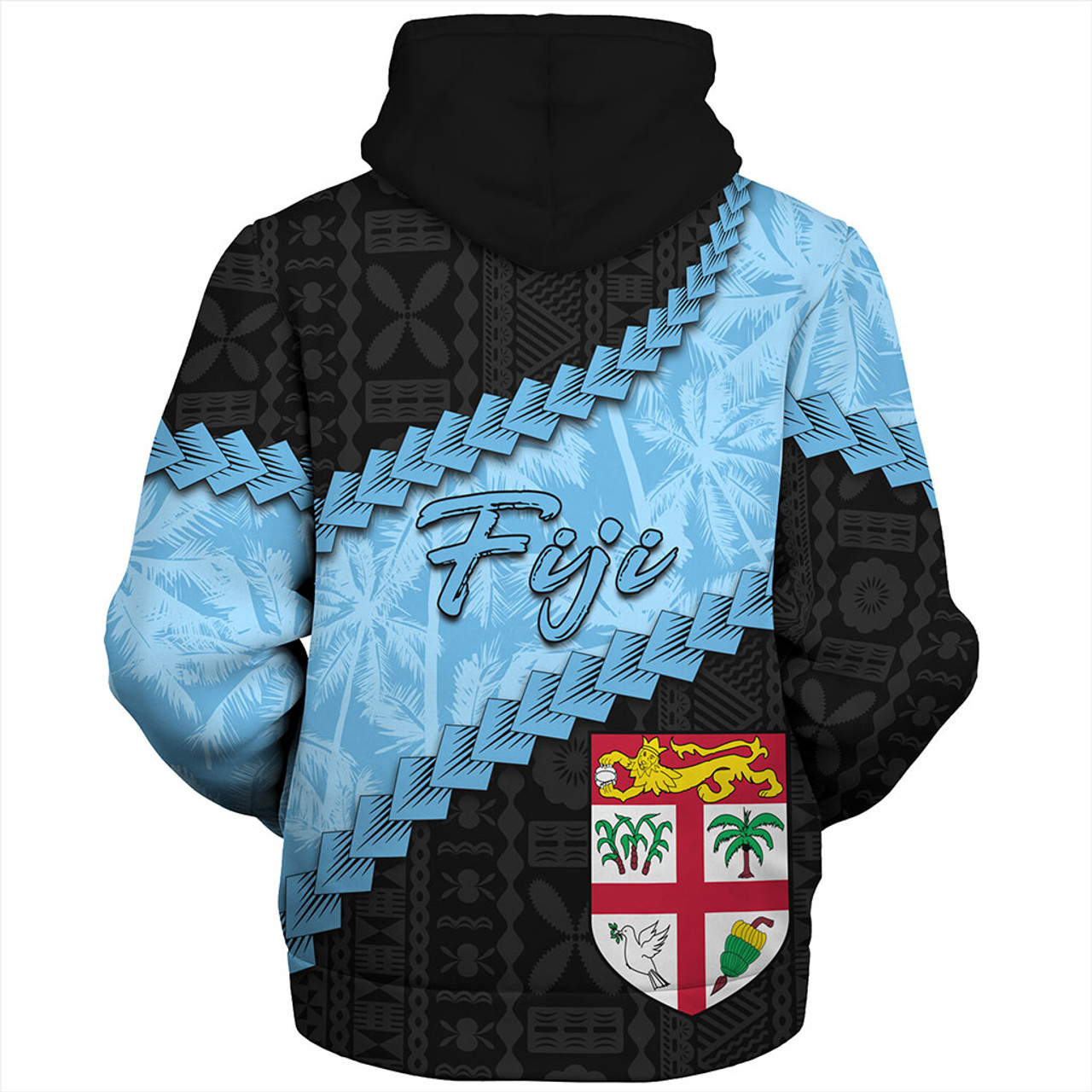 Fiji Sherpa Hoodie Coconut Pattern And Coat Of Arms