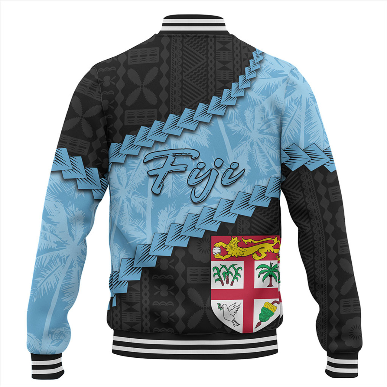 Fiji Baseball Jacket Coconut Pattern And Coat Of Arms