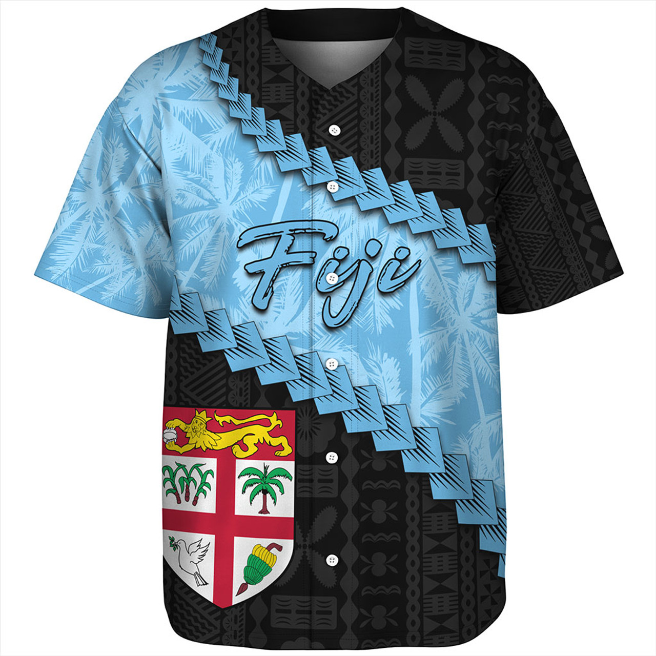 Fiji Baseball Shirt Coconut Pattern And Coat Of Arms