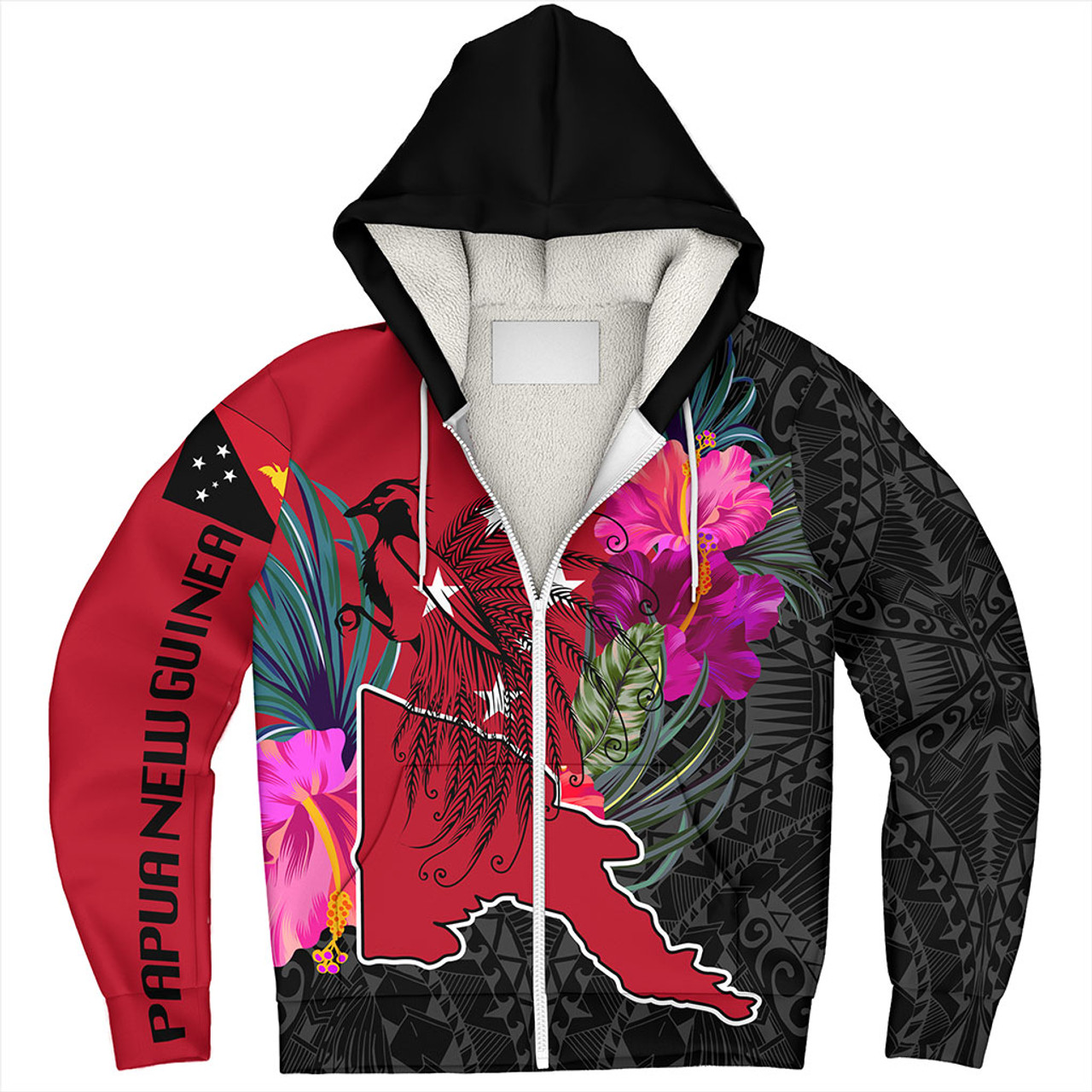 Papua New Guinea Sherpa Hoodie Map Tropical Style