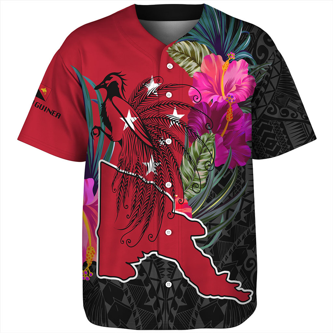 Papua New Guinea Baseball Shirt Map Tropical Style