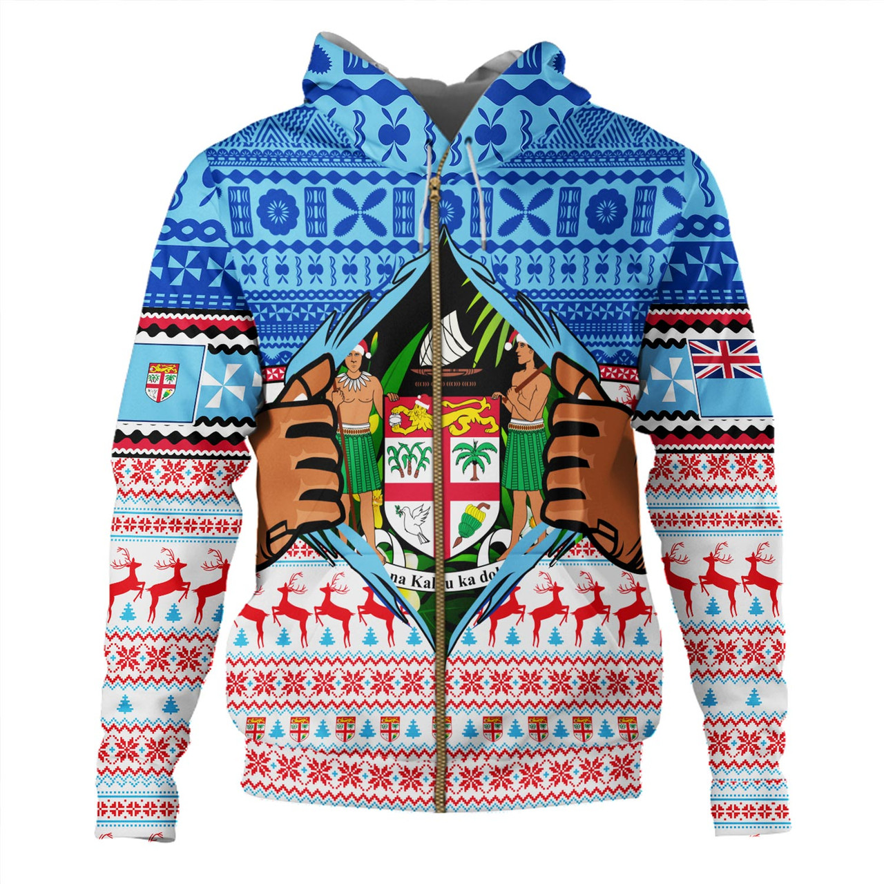 Fiji Hoodie Merry Christmas Born Fijian Masi Knitted Ugly Christmas Pattern