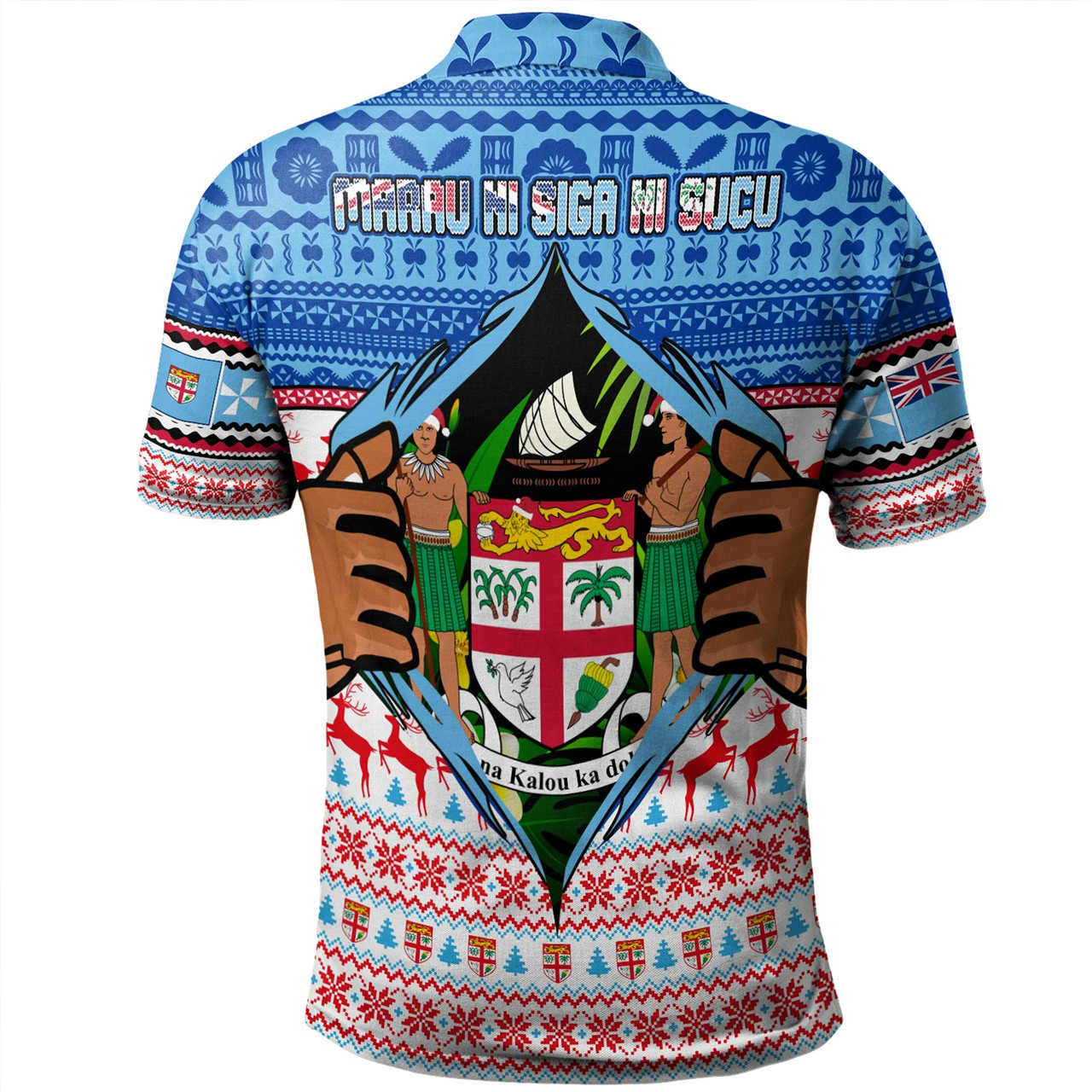 Fiji Polo Shirt Merry Christmas Born Fijian Masi Knitted Ugly Christmas Pattern