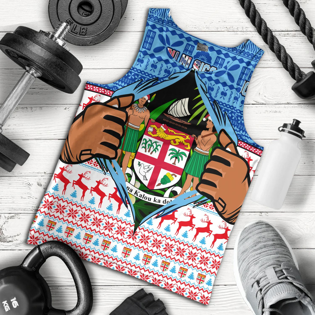 Fiji Tank Top Merry Christmas Born Fijian Masi Knitted Ugly Christmas Pattern