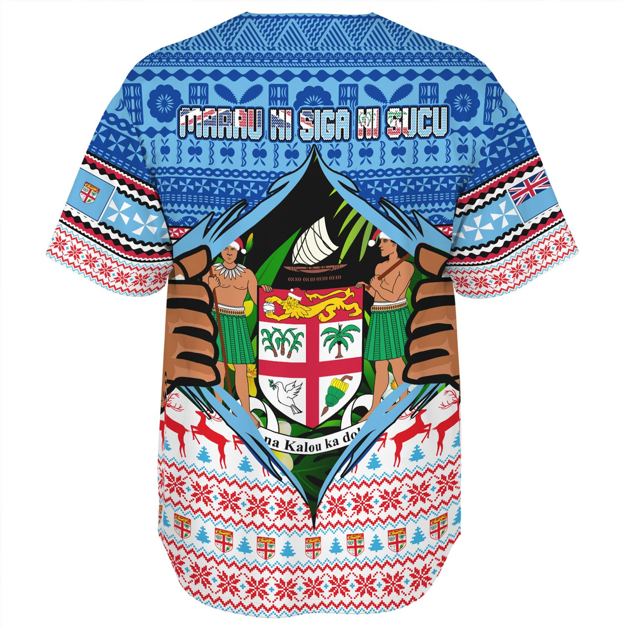 Fiji Baseball Shirt Merry Christmas Born Fijian Masi Knitted Ugly Christmas Pattern