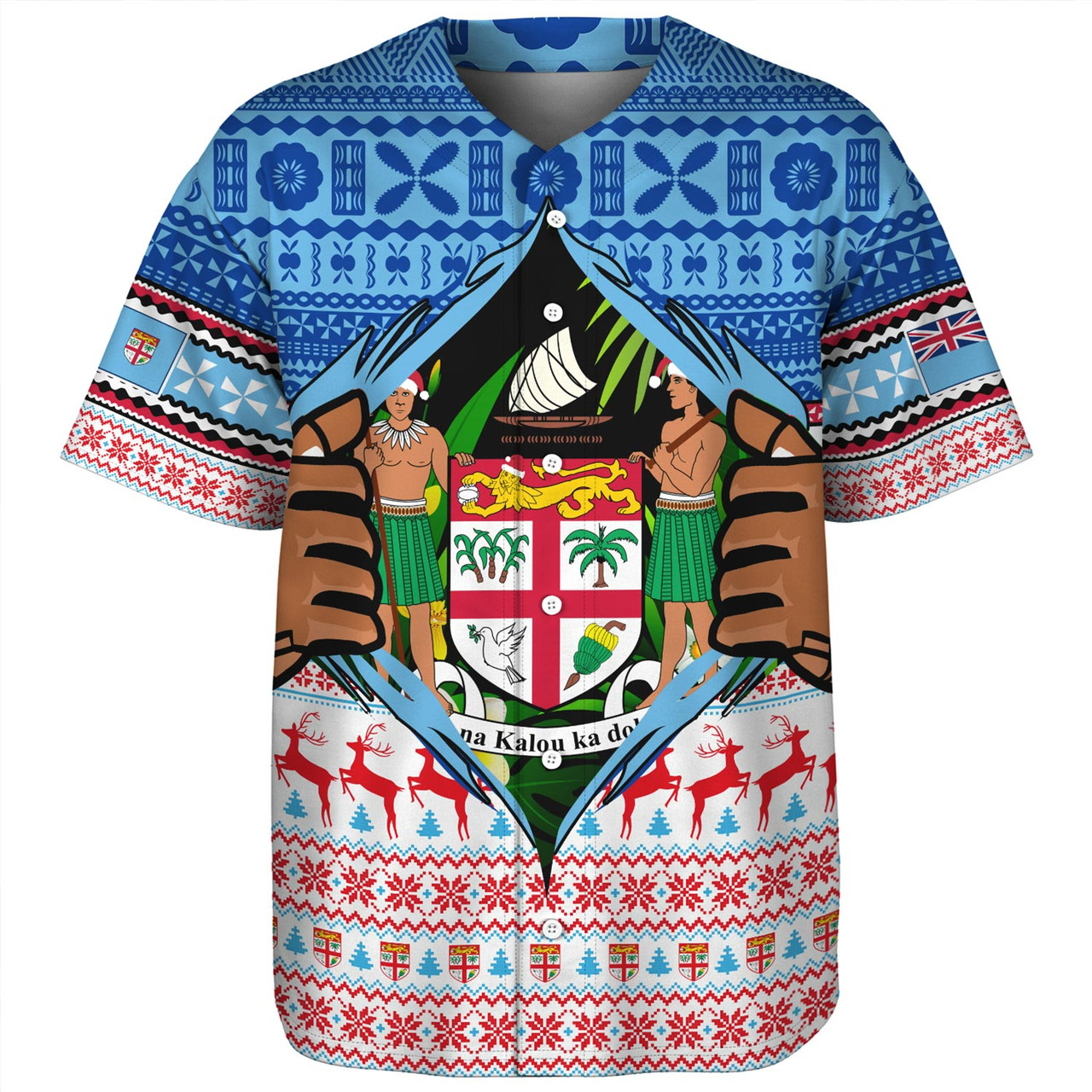 Fiji Baseball Shirt Merry Christmas Born Fijian Masi Knitted Ugly Christmas Pattern